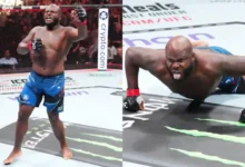 Derrick Lewis Celebration in Octagon after winning