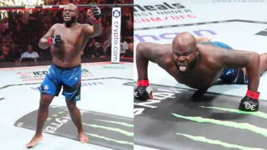 Derrick Lewis Celebration in Octagon after winning