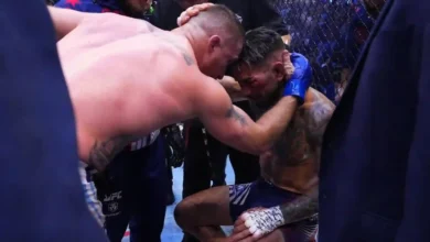 Ilia Topuria at the corner after 4th round loss at Freedom 250 UFC Event