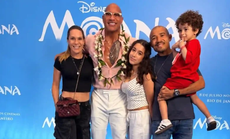 Jose Aldo and Family with Dwayne 'The Rock' Johnson at Moana Event